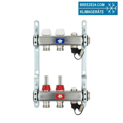Fußbodenheizungsverteiler aus Edelstahl mit Topmeter für 2 Heizkreise | A |