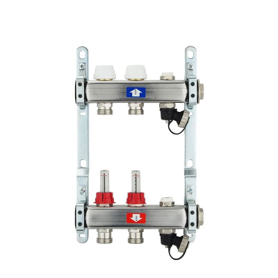 Fußbodenheizungsverteiler aus Edelstahl mit Topmeter für 2 Heizkreise | A |