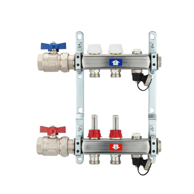 Fußbodenheizungsverteiler aus Edelstahl mit Topmeter für 2 Heizkreise | A |