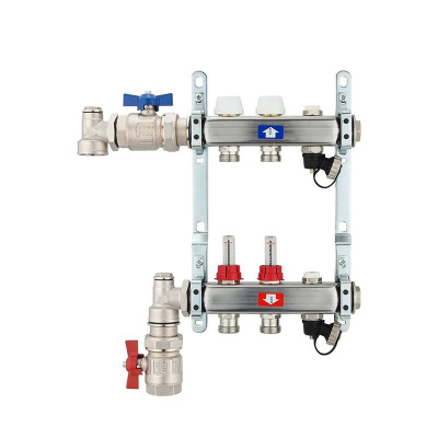 Fußbodenheizungsverteiler aus Edelstahl mit Topmeter für 2 Heizkreise | A |