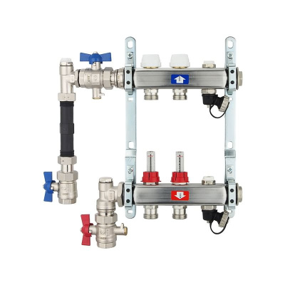 Fußbodenheizungsverteiler aus Edelstahl mit Topmeter für 2 Heizkreise | A |