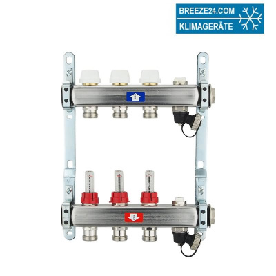 Fußbodenheizungsverteiler aus Edelstahl mit Topmeter für 3 Heizkreise | A |