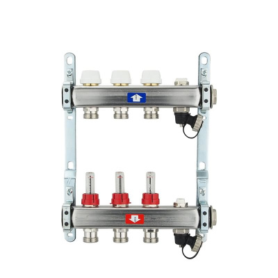 Fußbodenheizungsverteiler aus Edelstahl mit Topmeter für 3 Heizkreise | A |
