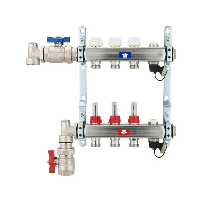 Fußbodenheizungsverteiler aus Edelstahl mit Topmeter für 3 Heizkreise | A |