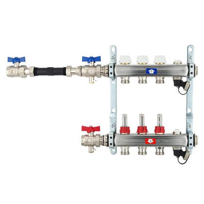 Fußbodenheizungsverteiler aus Edelstahl mit Topmeter für 3 Heizkreise | A |