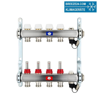 Fußbodenheizungsverteiler aus Edelstahl mit Topmeter für 4 Heizkreise | A |