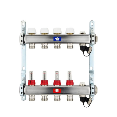 Fußbodenheizungsverteiler aus Edelstahl mit Topmeter für 4 Heizkreise | A |