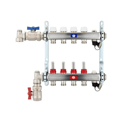Fußbodenheizungsverteiler aus Edelstahl mit Topmeter für 4 Heizkreise | A |