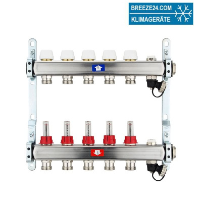 Fußbodenheizungsverteiler aus Edelstahl mit Topmeter für 5 Heizkreise | A |