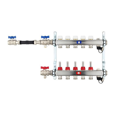 Fußbodenheizungsverteiler aus Edelstahl mit Topmeter für 5 Heizkreise | A |