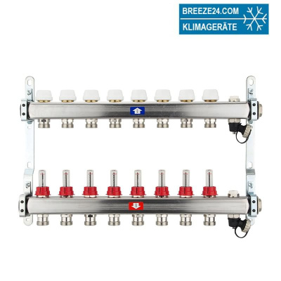 Fußbodenheizungsverteiler aus Edelstahl mit Topmeter für 8 Heizkreise | A |