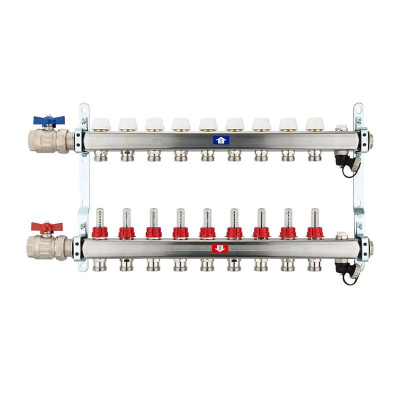 Fußbodenheizungsverteiler aus Edelstahl mit Topmeter für 9 Heizkreise | A |