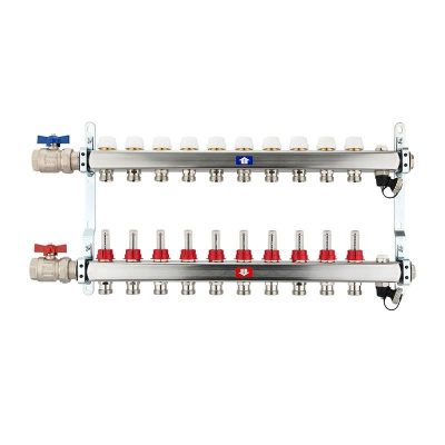 Fußbodenheizungsverteiler aus Edelstahl mit Topmeter für 10 Heizkreise