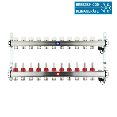 Fußbodenheizungsverteiler aus Edelstahl mit Topmeter für 11 Heizkreise | A |