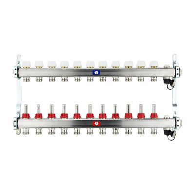 Fußbodenheizungsverteiler aus Edelstahl mit Topmeter für 11 Heizkreise | A |