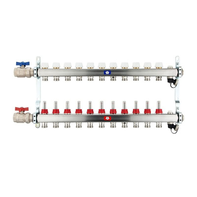 Fußbodenheizungsverteiler aus Edelstahl mit Topmeter für 11 Heizkreise | A |