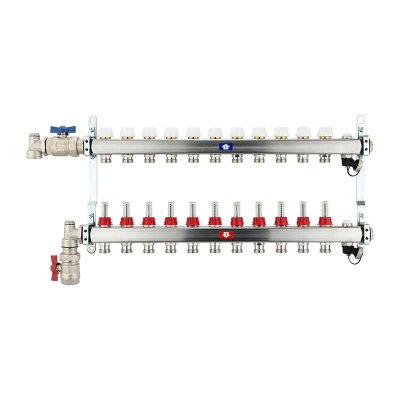 Fußbodenheizungsverteiler aus Edelstahl mit Topmeter für 11 Heizkreise | A |