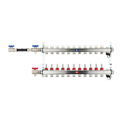 Fußbodenheizungsverteiler aus Edelstahl mit Topmeter für 11 Heizkreise | A |