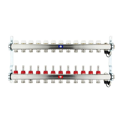 Fußbodenheizungsverteiler aus Edelstahl mit Topmeter für 12 Heizkreise | A |