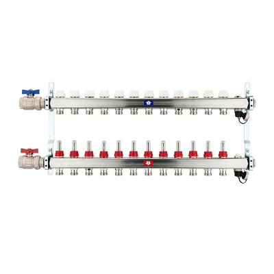 Fußbodenheizungsverteiler aus Edelstahl mit Topmeter für 12 Heizkreise | A |