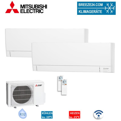 Mitsubishi Electric Set MSZ-AY25VGKP + MSZ-AY50VGKP + MXZ-2F53VF4 Wandgeräte Kompakt WiFi 2,5/5,0 kW