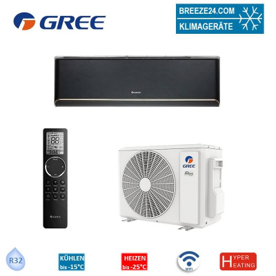 GREE Airy Black Set 7,1 kW - GWH24AVEXF-K6DNA1A  | WiFi | Raumgröße 70 - 75 m² | Hyper Heating