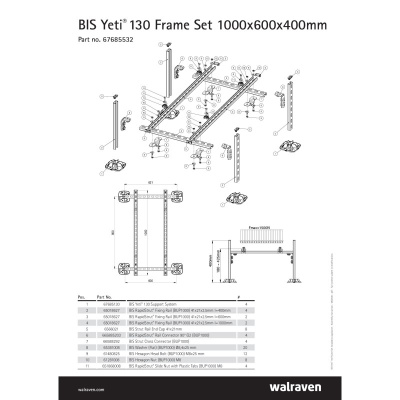 Walraven Yeti 130 Rahmenkonstruktion 1000 x 600 x 400mm 4 x Yeti BUP - Standkonsole Außengerät