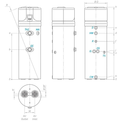 Tesy AquaThermica HPWH 4.11 FS 260 U 02 S Wärmepumpe 260 Liter | Wärmetauscher R290 Heizstab 1.5 kW