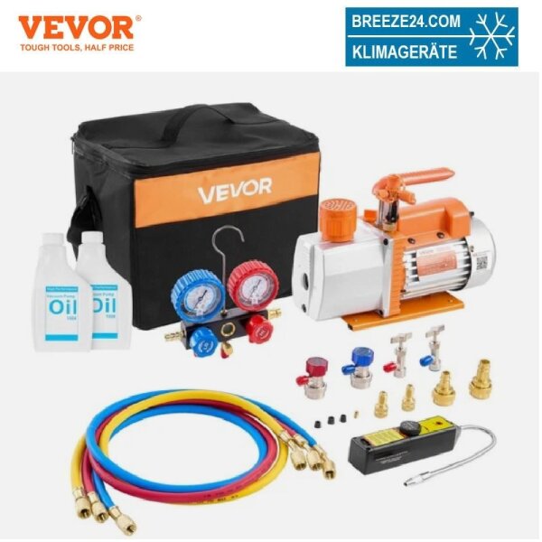 EVOR Vakuumpumpe mit Manometer 198L/min 7CFM 2-stufige Unterdruckpumpe 550W